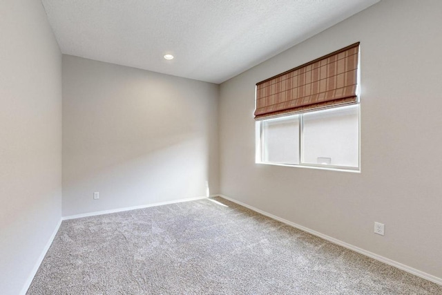 spare room with a textured ceiling and carpet flooring