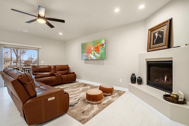 living room with ceiling fan