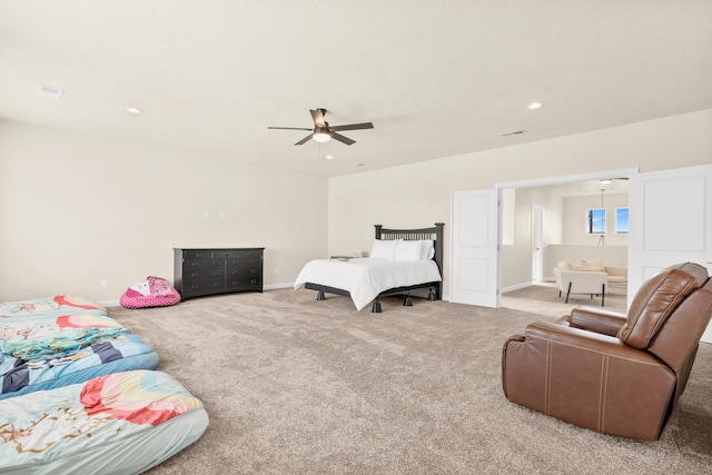 bedroom with carpet flooring and ceiling fan