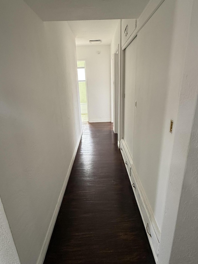 hall with dark wood-type flooring