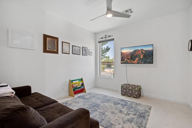 interior space featuring ceiling fan