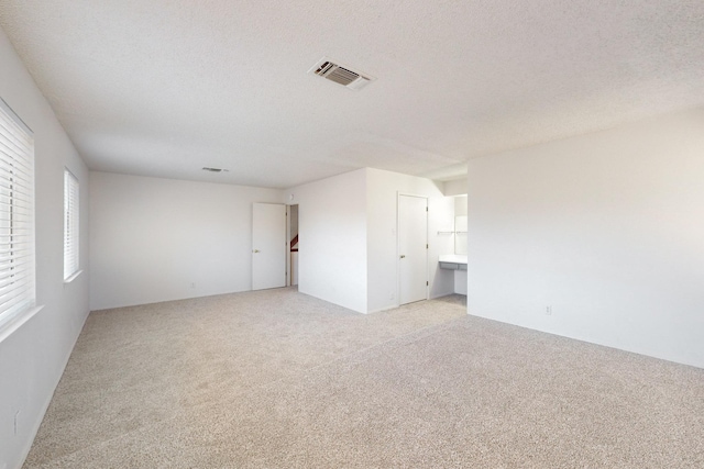 empty room featuring light colored carpet and a textured ceiling