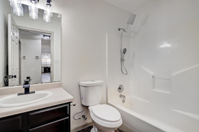 full bathroom with toilet, shower / bathtub combination, and vanity