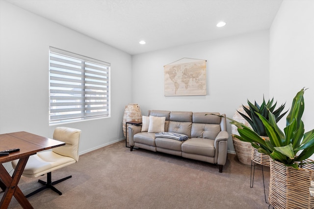 living room featuring light carpet