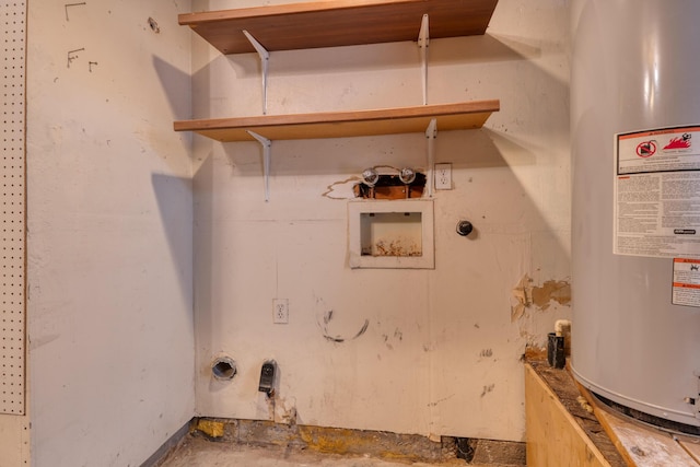 laundry room featuring electric dryer hookup, washer hookup, and gas water heater