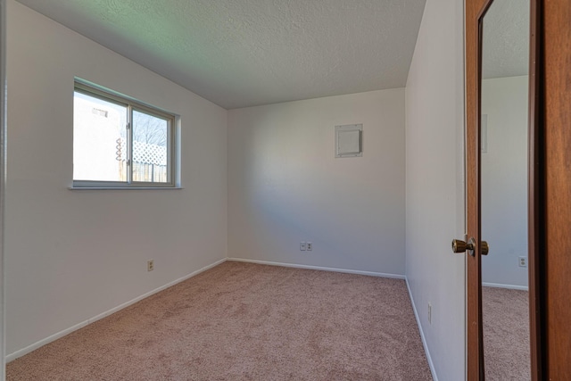 spare room with light colored carpet and a textured ceiling