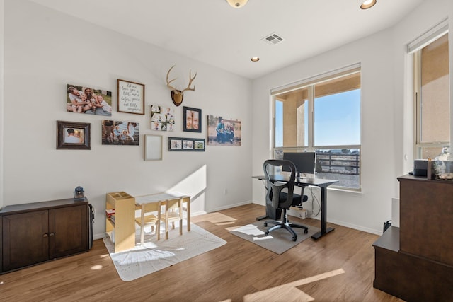 office space featuring light hardwood / wood-style floors