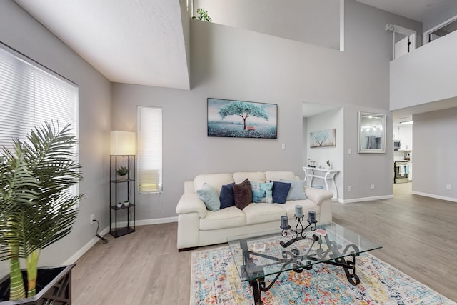 13428 Panorama Loop NE, Albuquerque, NM 87123 - living area with light wood-style floors, baseboards, and a high ceiling