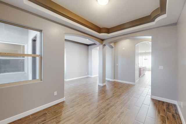 unfurnished room with a raised ceiling