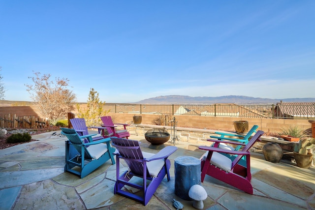 view of patio with a mountain view