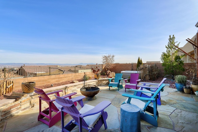 view of patio with a hot tub