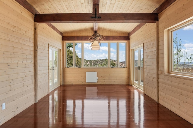 22 Del Charro Rd, Lamy, NM 87540 - unfurnished sunroom featuring wooden ceiling and vaulted ceiling with beams