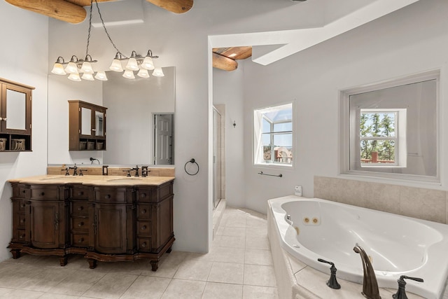 22 Del Charro Rd, Lamy, NM 87540 - bathroom featuring tile patterned flooring, vanity, and shower with separate bathtub
