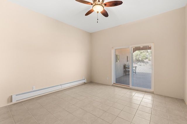 22 Del Charro Rd, Lamy, NM 87540 - unfurnished room featuring a baseboard radiator, light tile patterned floors, and ceiling fan