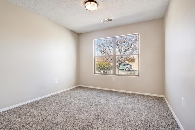 spare room featuring carpet flooring and a textured ceiling