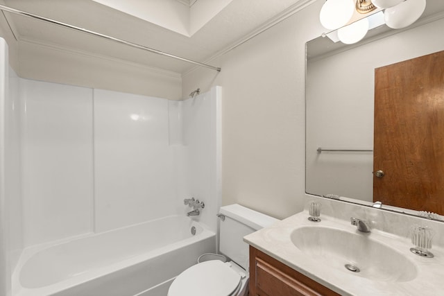 full bathroom featuring shower / bathtub combination, vanity, and toilet