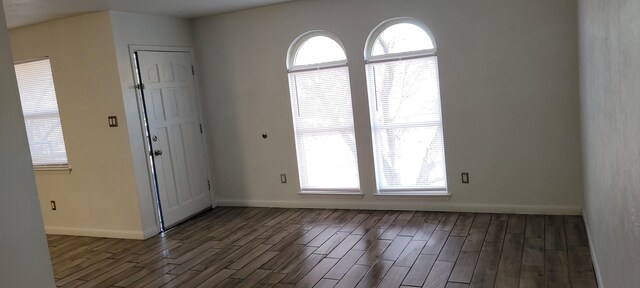 entrance foyer with dark wood-type flooring and plenty of natural light