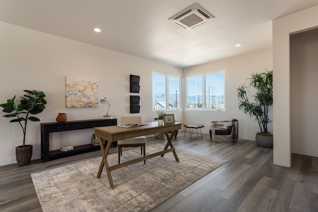 office space featuring dark wood-type flooring