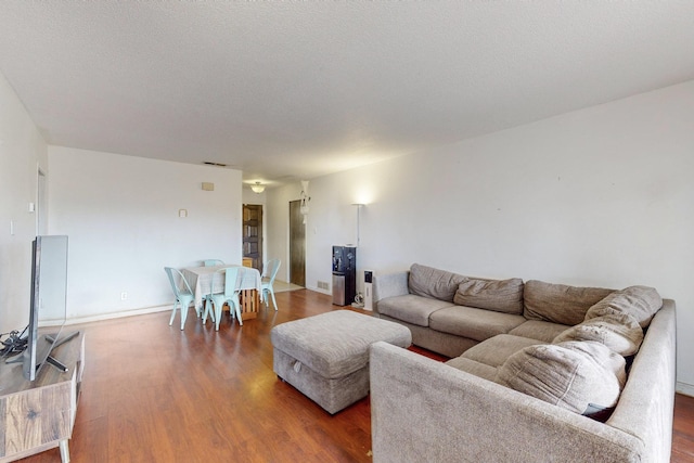 living room featuring hardwood / wood-style floors and a textured ceiling