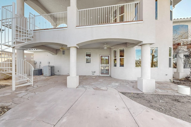 view of patio / terrace featuring ceiling fan and central air condition unit