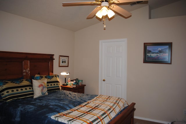 bedroom with vaulted ceiling and ceiling fan