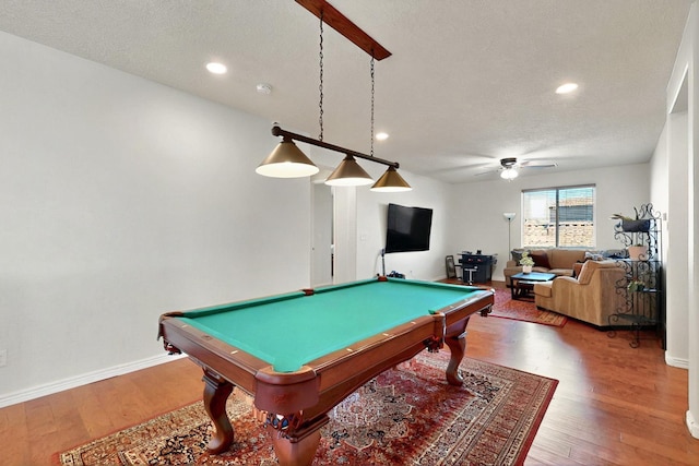 836 Mesa Roja Trl NE, Rio Rancho, NM 87144 - playroom featuring ceiling fan, billiards, light wood-style floors, baseboards, and recessed lighting