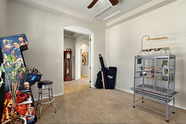 836 Mesa Roja Trl NE, Rio Rancho, NM 87144 - corridor featuring carpet flooring, arched walkways, attic access, and baseboards