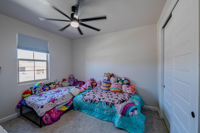 bedroom with carpet floors and ceiling fan