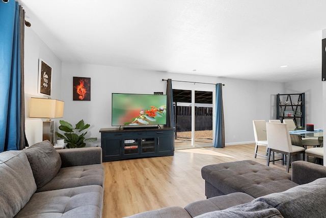 living room with light hardwood / wood-style flooring