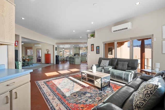 living room with a wall mounted air conditioner