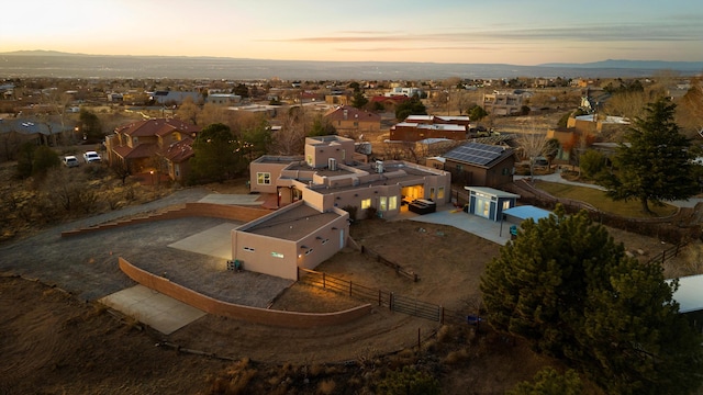 view of aerial view at dusk