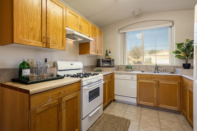 kitchen with white appliances and sink