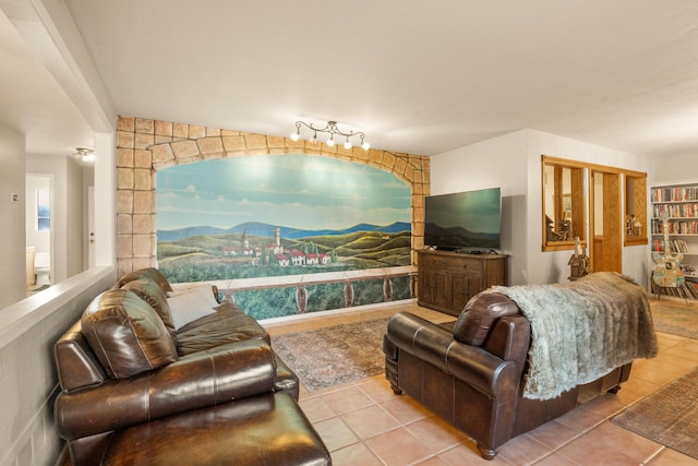 living room with tile patterned floors