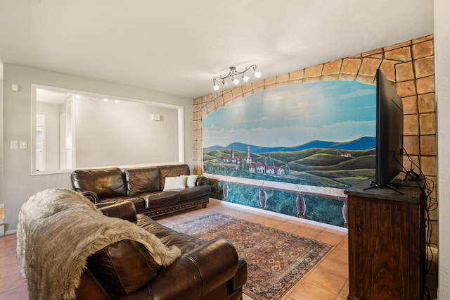 living area featuring tile patterned flooring