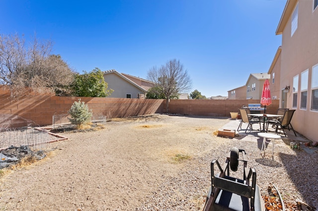 view of yard with a patio area and a fenced backyard