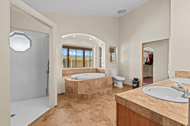 full bathroom featuring vanity, toilet, and shower with separate bathtub