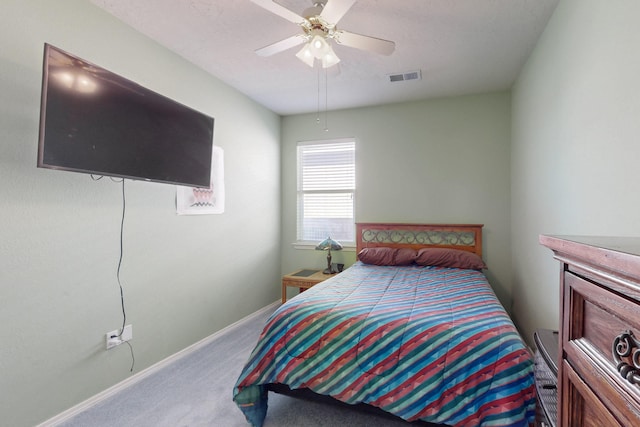 bedroom featuring carpet flooring and ceiling fan