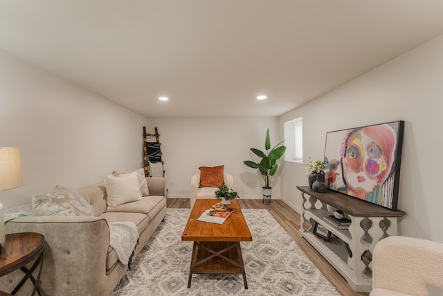 living room with light hardwood / wood-style floors