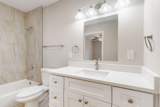 full bathroom featuring toilet,  shower combination, and vanity