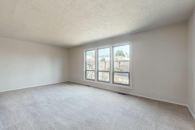 spare room with a textured ceiling and carpet flooring