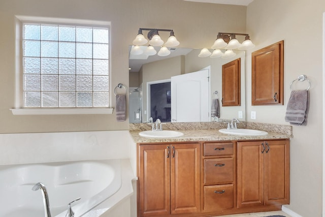 bathroom featuring vanity and a tub to relax in