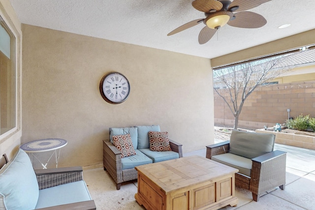 view of patio / terrace featuring ceiling fan and an outdoor hangout area