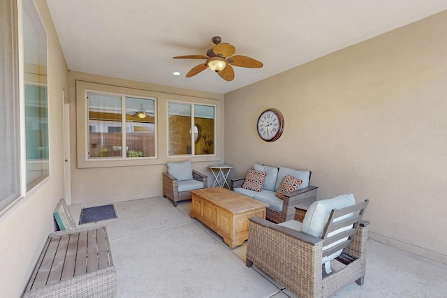 view of patio / terrace featuring ceiling fan and an outdoor hangout area