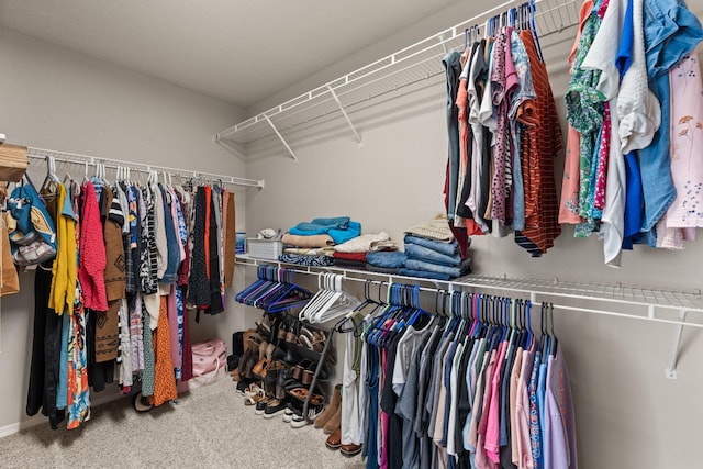 walk in closet with carpet