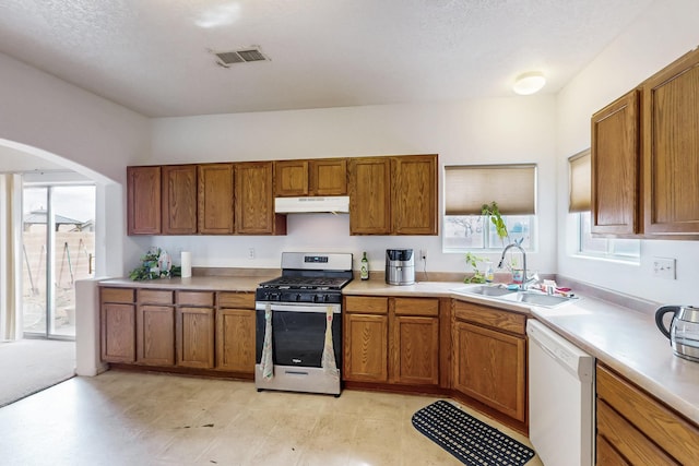 kitchen featuring sink, dishwasher, a wealth of natural light, and stainless steel range with gas stovetop