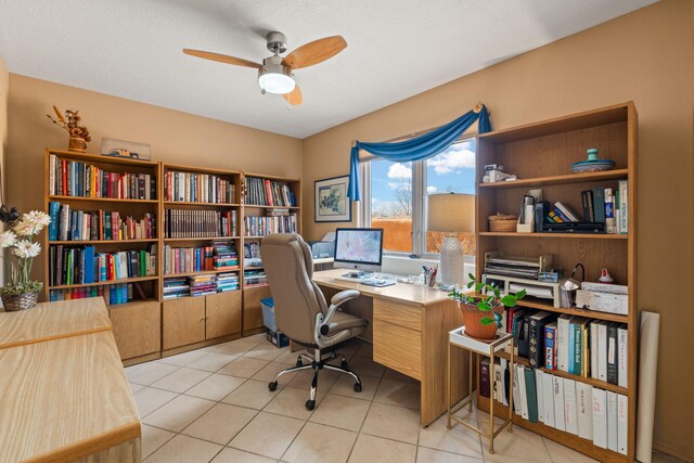 8008 Loma Larga Rd, Corrales, NM 87048 - office with ceiling fan and tile patterned floors