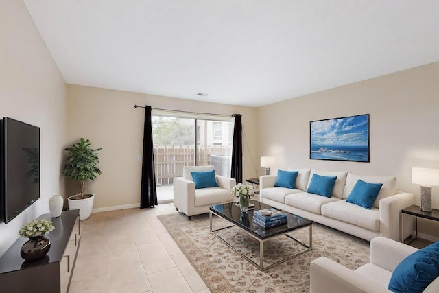 living room featuring light tile patterned floors