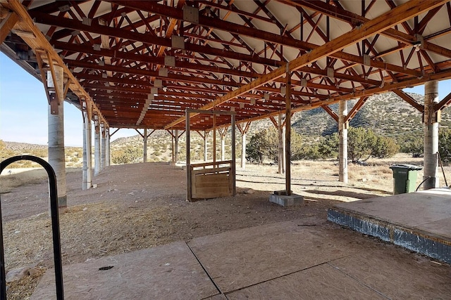 view of patio with a mountain view