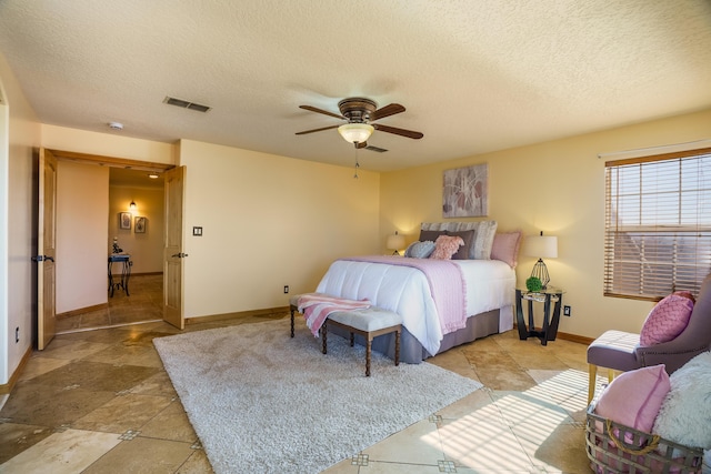 11001 Alta Dr NW, Albuquerque, NM 87114 - bedroom with a textured ceiling, baseboards, ceiling fan, and visible vents