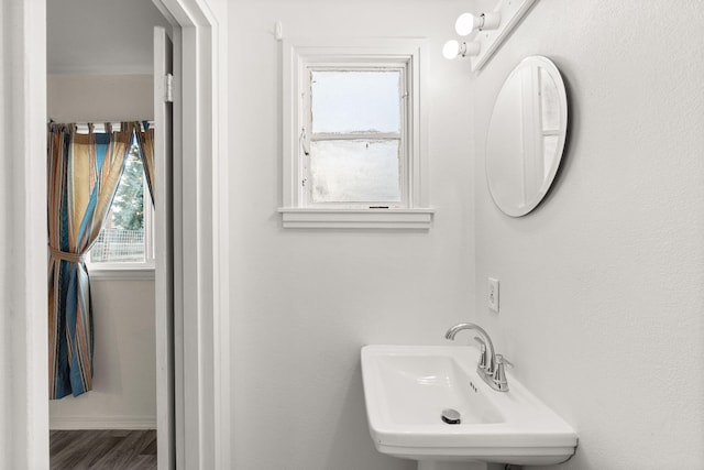 bathroom featuring sink and hardwood / wood-style floors